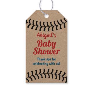 Vintage Baseball Sports Baby Shower Rustic Kraft Gift Tags