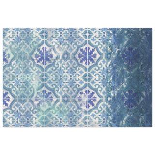 Vintage Beach Sea Shore Blue White Tile Pattern Tissue Paper