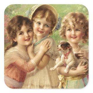 Vintage Beautiful Little Girls Square Sticker