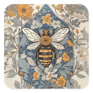 Vintage Bee and Wild Flowers Square Sticker