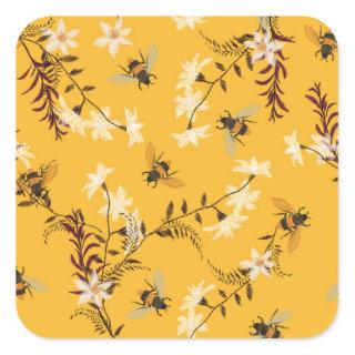 Vintage Bee & Butterfly: Embroidered Floral Art Square Sticker
