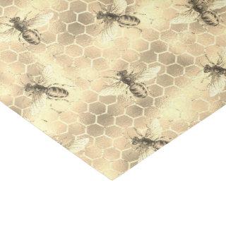 Vintage Bees Pattern on Textured Golden Honeycomb  Tissue Paper