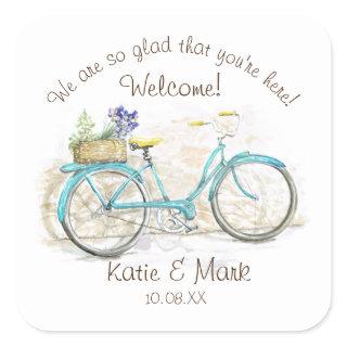 Vintage Bicycle with Basket Welcome Square Sticker