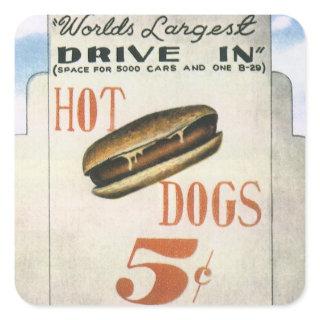 Vintage Billboard, Worlds Largest Drive In Hotdogs Square Sticker