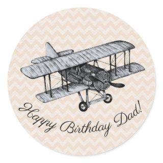 Vintage Biplane Customizable Classic Round Sticker