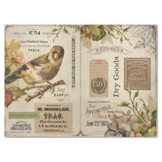 Vintage Bird and Ephemera Decoupage Tissue Paper