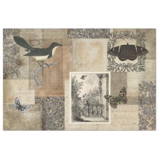 Vintage Bird Butterfly Sepia Ephemera Script Art Tissue Paper