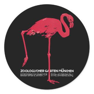 Vintage Bird Pink Flamingo at Germany Munich Zoo Classic Round Sticker