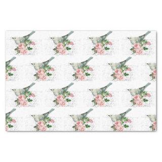 Vintage Bird & Pink Flower Art Letter Tissue Paper