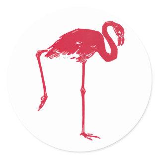 Vintage Birds, a Pink Flamingo with One Leg Up Classic Round Sticker