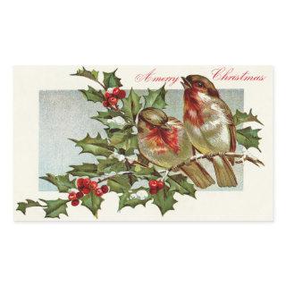 Vintage Birds and Holly Christmas Rectangular Sticker