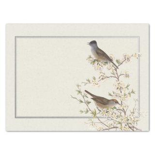 Vintage Birds on Flowering Branch Silver Border  Tissue Paper