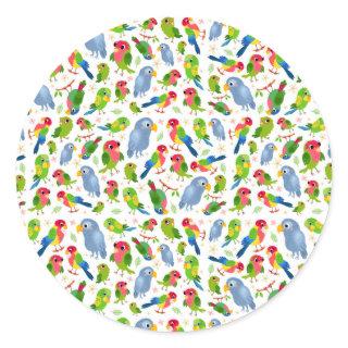 Vintage Birds Pattern, Colorful parakeet pattern Classic Round Sticker