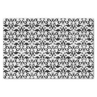 Vintage Black and White Distressed Damask Pattern Tissue Paper