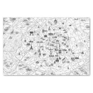 Vintage Black and White Paris France Map Decoupage Tissue Paper