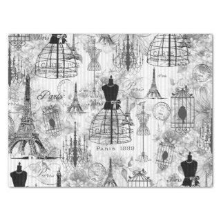 Vintage black white mannequin Eiffel Tower collage Tissue Paper