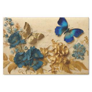 Vintage Blue and Gold Butterfly Decoupage Tissue Paper