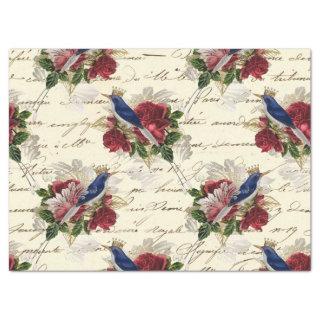 Vintage Blue Birds with Crowns and Roses Decoupage Tissue Paper