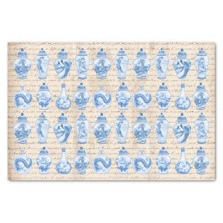 Vintage Blue Chinoiserie Ginger Jars Decoupage Tissue Paper