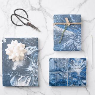 Vintage Blue Embossed Floral Motif Pattern Glitter  Sheets