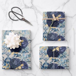 Vintage Blue Gold Floral Damask Pattern  Sheets