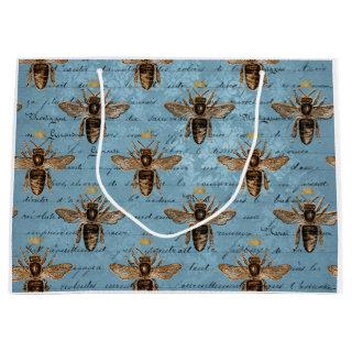 Vintage Blue Honey Bee Large Gift Bag