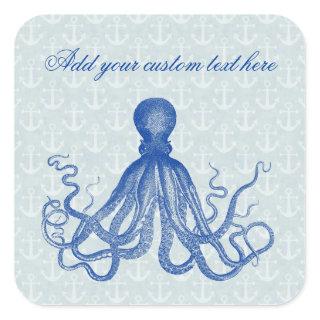 Vintage Blue Octopus with Anchors Nautical Square Sticker