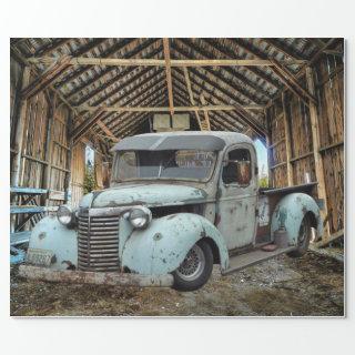 Vintage Blue Truck Rustic Barn