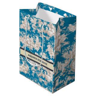 Vintage blue turquoise toile de jouy monogram medium gift bag