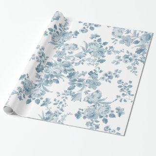 Vintage blue white bohemian elegant floral