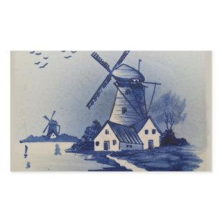 Vintage Blue White Delft Windmill Rectangular Sticker