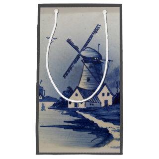 Vintage Blue White Delft Windmill Small Gift Bag