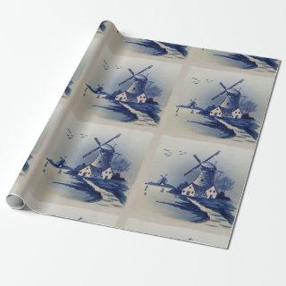 Vintage Blue White Delft Windmill
