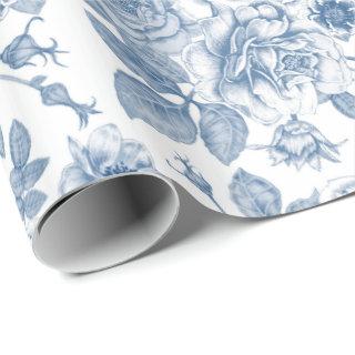 Vintage blue white floral pattern party wrap