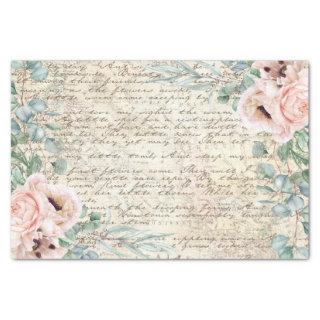 Vintage Blush Floral Poppy Old Letter Decoupage Tissue Paper