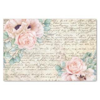 Vintage Blush Floral Rose Old Letter Decoupage Tissue Paper