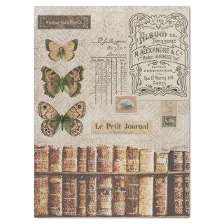 Vintage Book and Butterflies Decoupage Tissue Paper