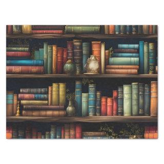 Vintage Books on Bookshelf Pattern Decoupage Tissue Paper