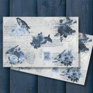Vintage Botanical Birds Blue Flowers Decoupage Tis Tissue Paper
