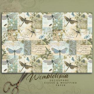 Vintage Botanical Dragonfly Collage Decoupage  Tissue Paper