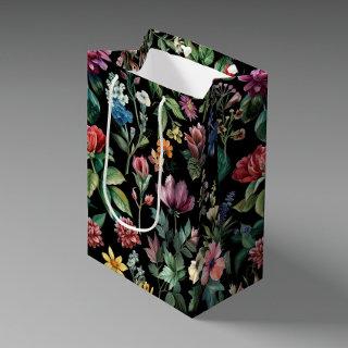 Vintage Botanical Elegance Black Medium Gift Bag