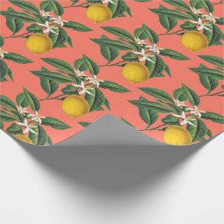Vintage Botanical Lemon Fruit Blossom Orange Red