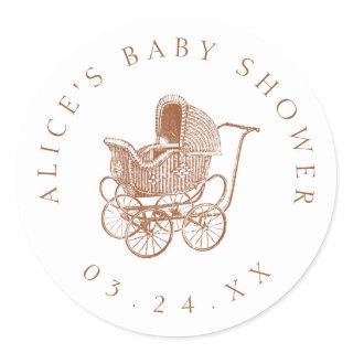 Vintage Brown Baby Carriage Baby Shower Classic Round Sticker