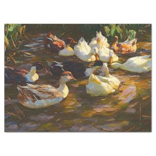 Vintage Brown Black White Ducks In Pond Decoupage Tissue Paper