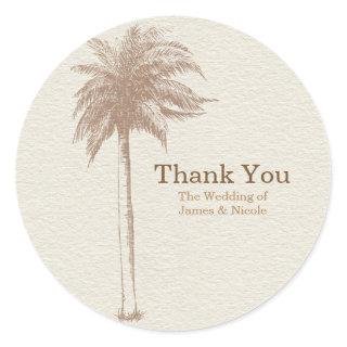Vintage Brown Palm Tree Beach Wedding Favor Classic Round Sticker