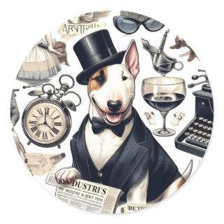 Vintage Bull Terrier Pattern Classic Round Sticker