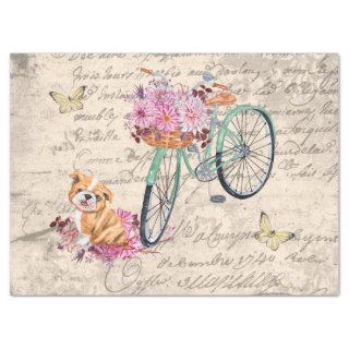Vintage Bulldog Floral Bicycle Ephemera Decoupage Tissue Paper