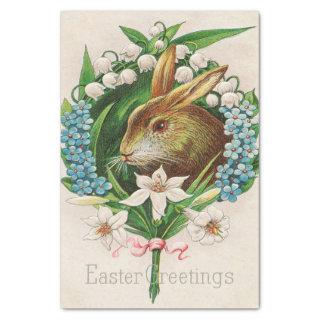 Vintage Bunny Floral Wreath Easter Greetings Tissue Paper