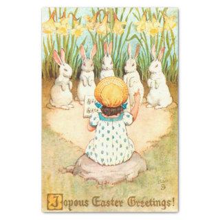 Vintage Bunny Singing with Child Easter Greeting Tissue Paper