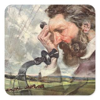 Vintage Business, Alexander Graham Bell Telephone Square Sticker